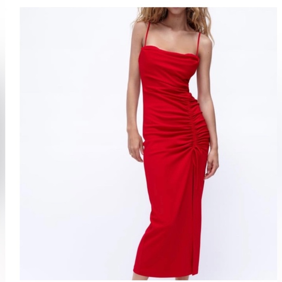 ZARA RED MIDI DRESS - Picture 1 of 4